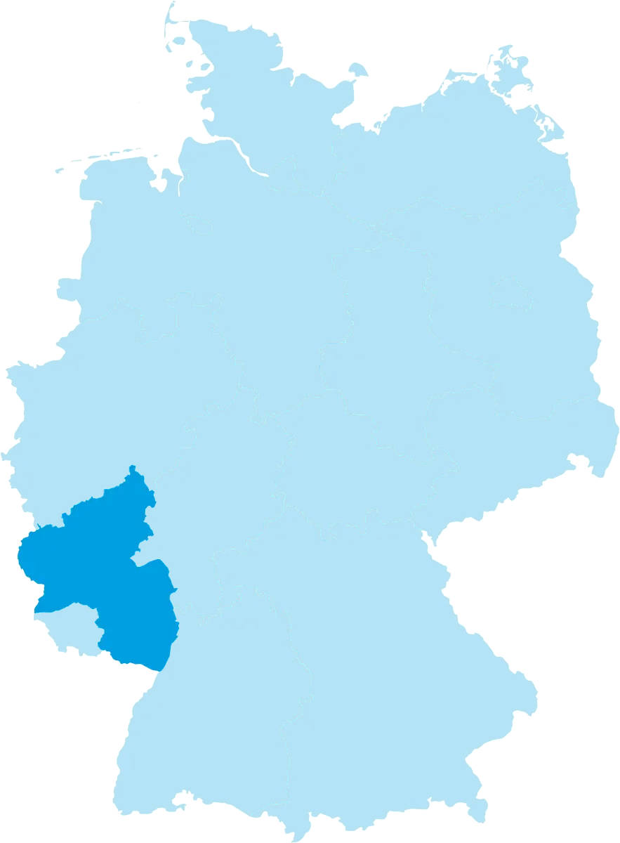 Karte von Deutschland mit dem Bundesland Rheinland-Pfalz in cyan eingefärbt
