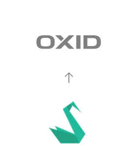 Migration von Sylius zu OXID eShop, dargestellt durch einen Richtungspfeil nach oben.