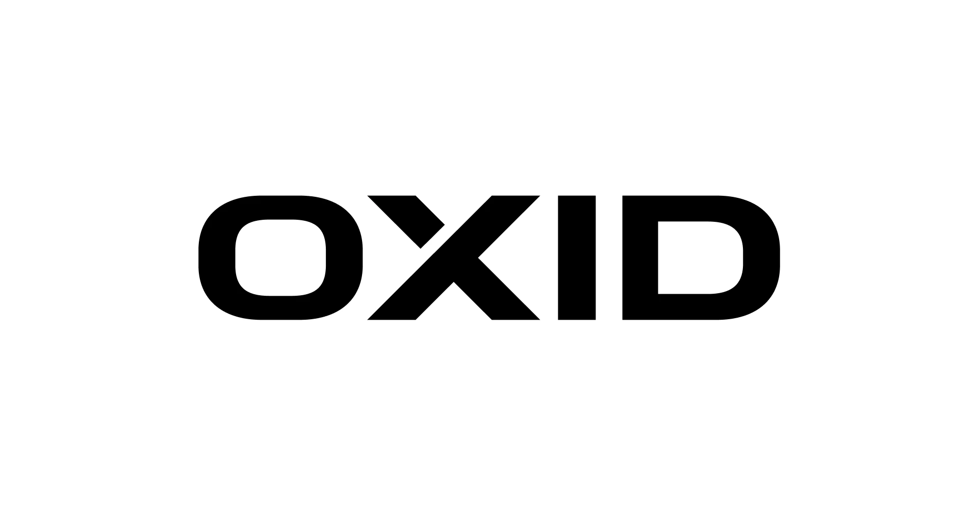 OXID Logo: Schwarzer Schriftzug ‚OXID‘ in Großbuchstaben mit modernem, kantigem Schriftstil auf weißem Hintergrund.