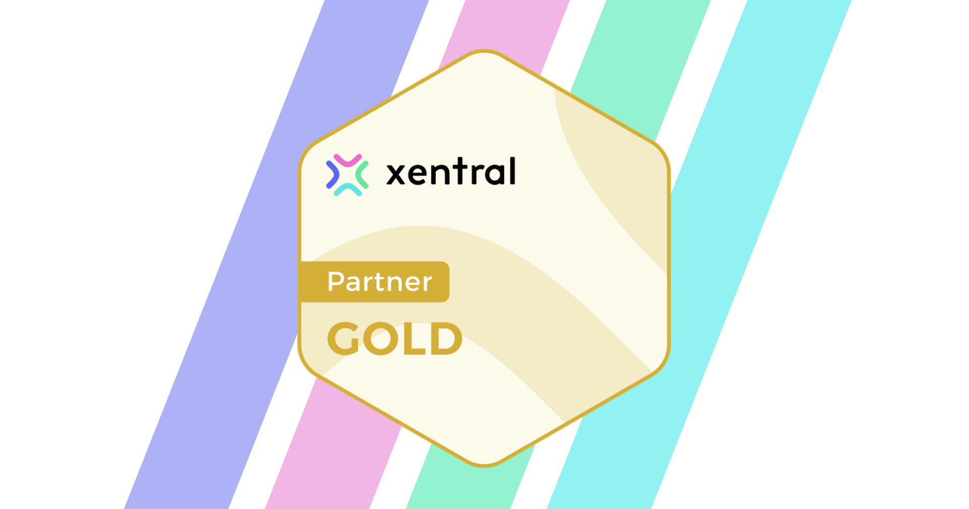 Xentral Partner Gold Badge mit Xentral-Logo und dem Text 'Partner GOLD' auf einem hexagonalen Hintergrund