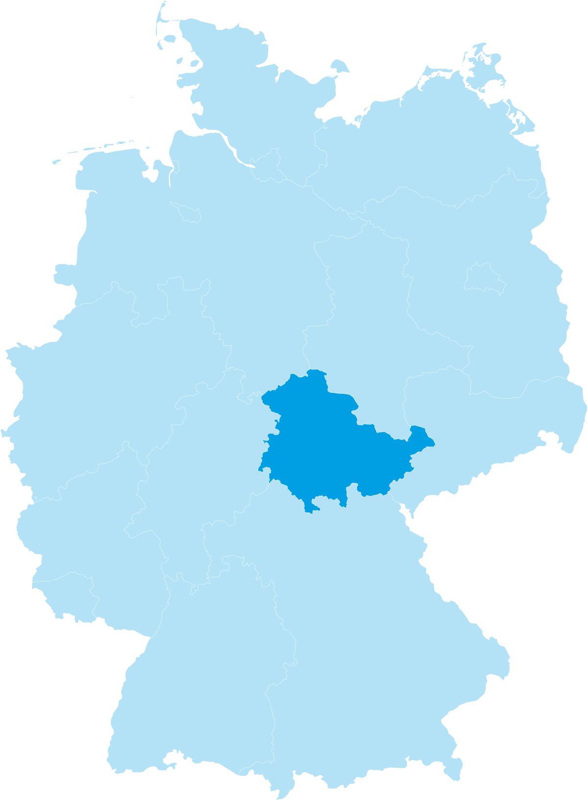 Karte von Deutschland mit dem Bundesland Thüringen in cyan eingefärbt