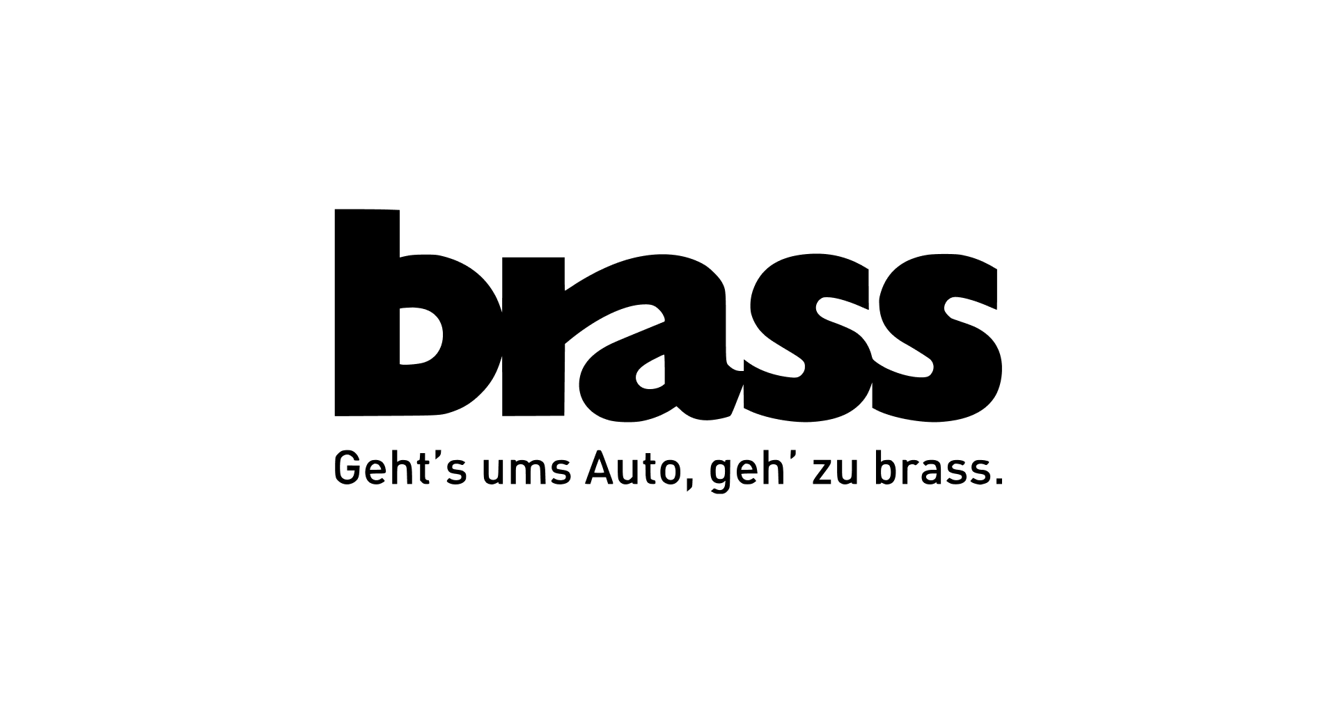 Schwarzes Logo von brass mit Unterzeile 'Geht's ums Auto, geh' zu brass.'