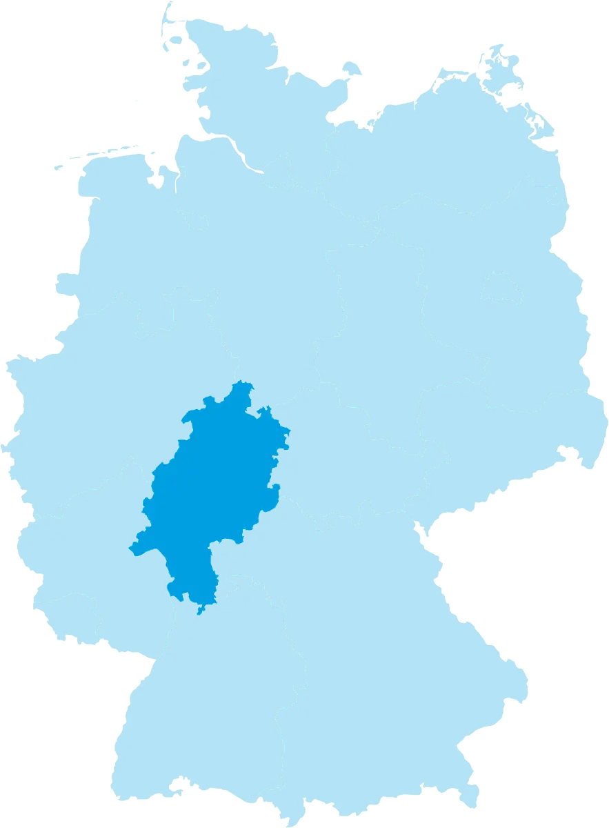 Karte von Deutschland mit dem Bundesland Hessen in cyan eingefärbt