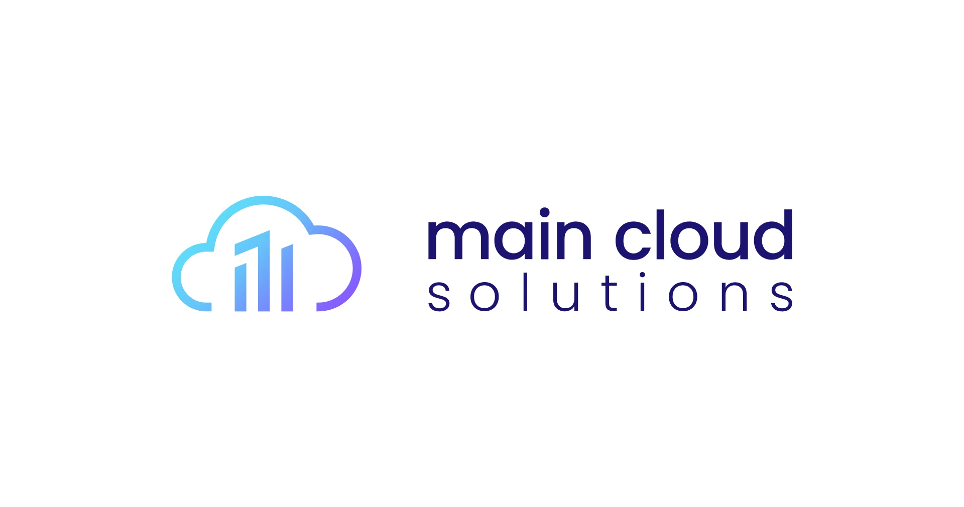 Logo von main cloud solutions: links eine stilisierte blaue Wolke mit drei Balken in Form eines aufsteigenden Diagramms darin, rechts daneben der Firmenname ‚main cloud solutions‘ in moderner, dunkelblauer Schrift.