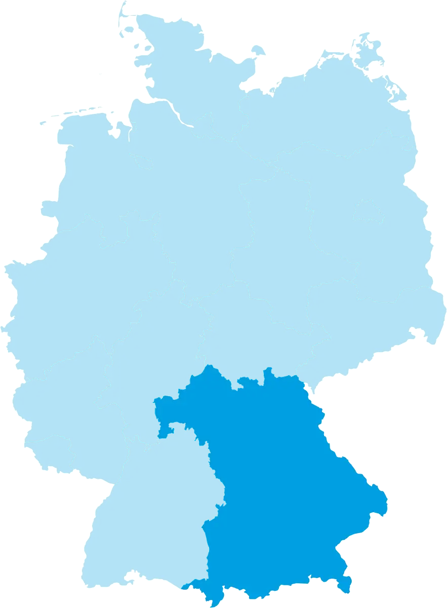 Karte von Deutschland mit dem Bundesland Bayern in cyan eingefärbt