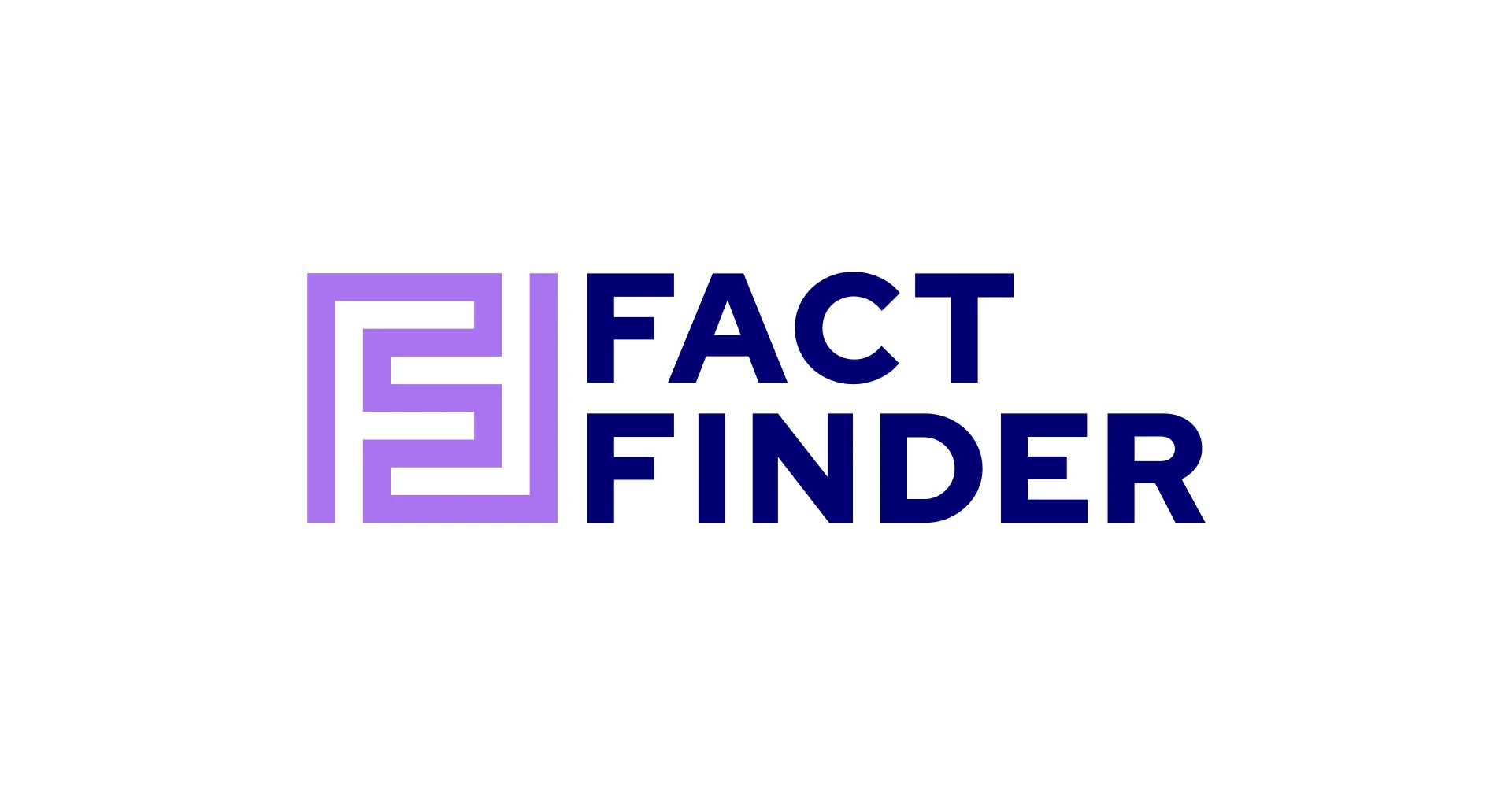 Logo von FACT-FINDER. Links ein stilisiertes, lila Monogramm aus den Buchstaben ‚F‘ und ‚F‘, rechts daneben der Schriftzug ‚FACT FINDER‘ in Großbuchstaben und dunklem Blau.
