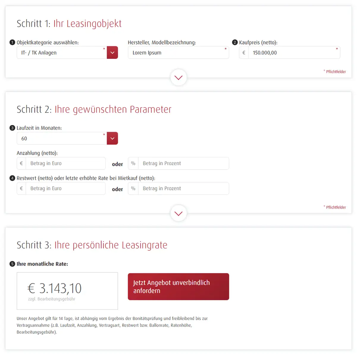 Screenshot eines Auszugs einer Beispielkalkulation von abcfinance