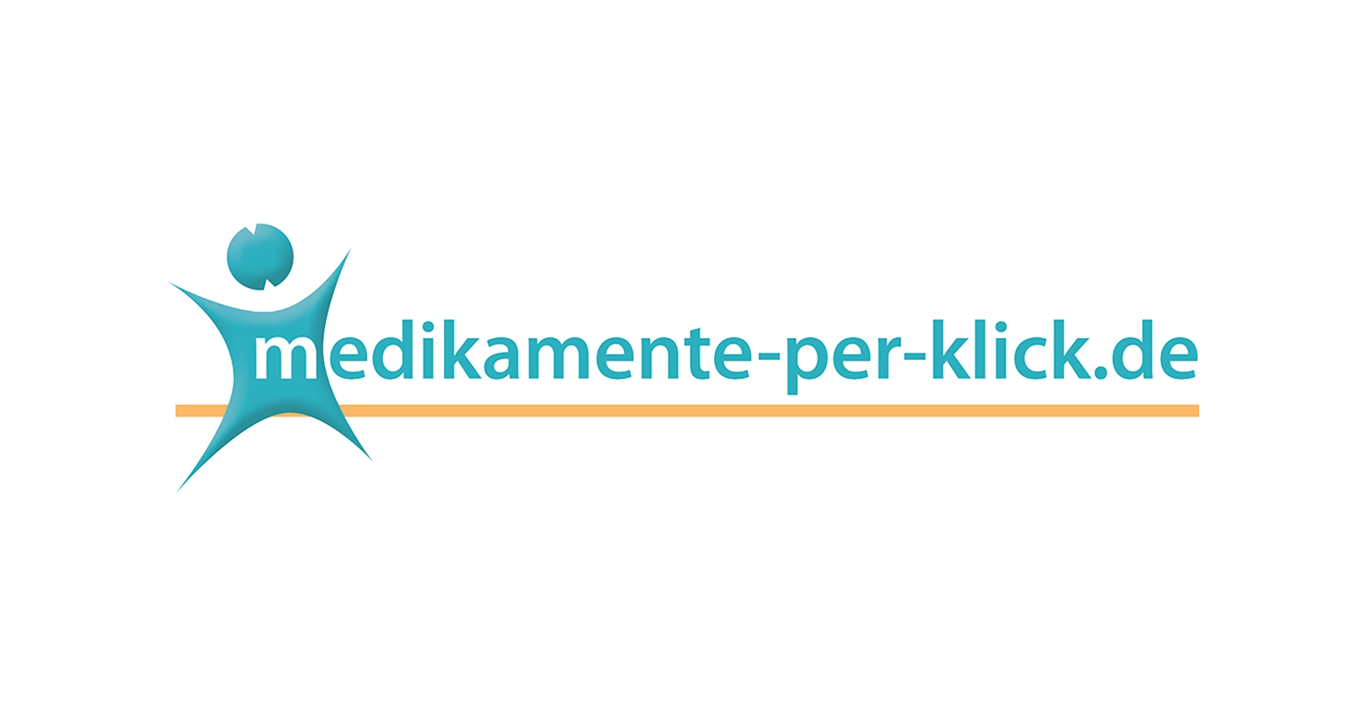 Türkisfarbenes Logo von medikamente-per-klick.de mit gelbem Unterstrich
