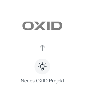 Neues Projektvorhaben, das mit OXID eShop realisiert werden soll, symbolisiert durch eine Glühbirne und einen Aufwärtspfeil.