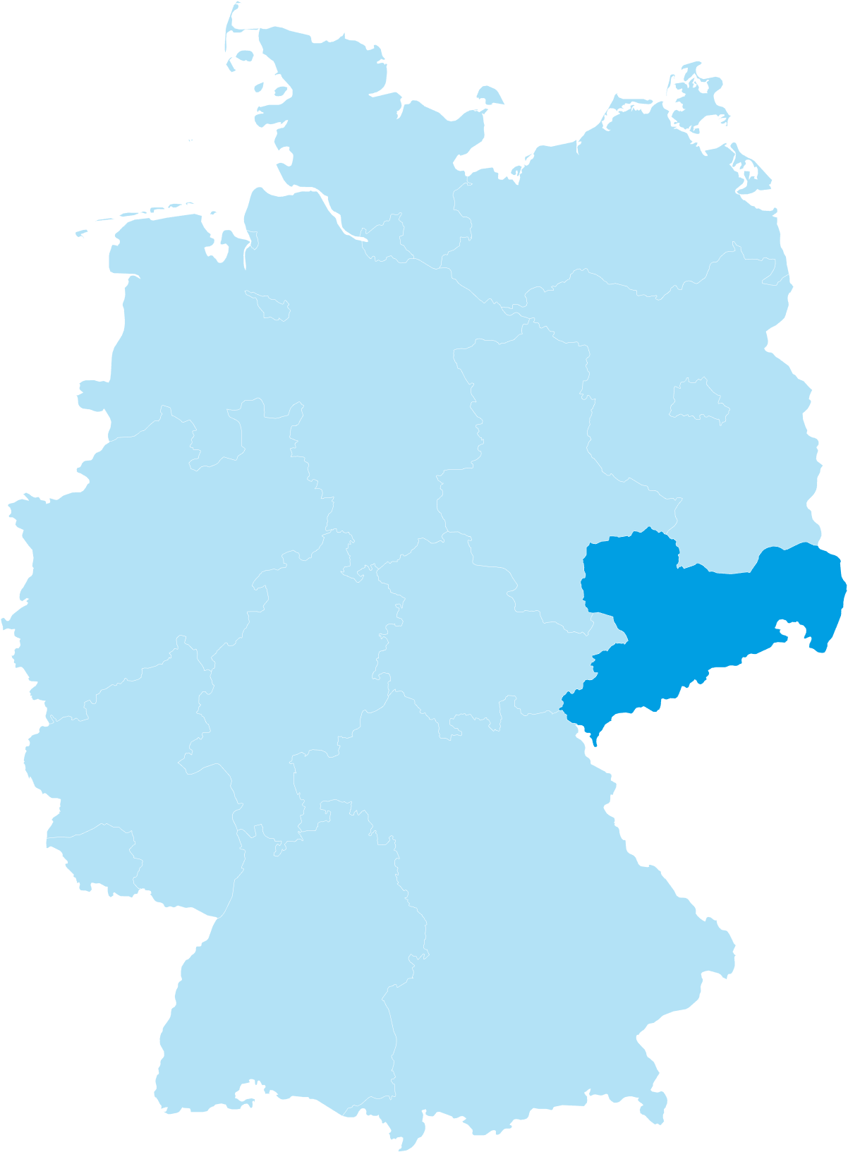 Karte von Deutschland mit dem Bundesland Sachsen in cyan eingefärbt