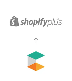 Migration von commercetools zu Shopify Plus dargestellt mit einem Pfeil vom alten Systemlogo zum Shopify Plus Logo