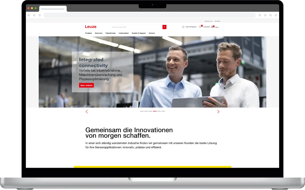 Mockup des Leuze Online-Shops in einem Laptop
