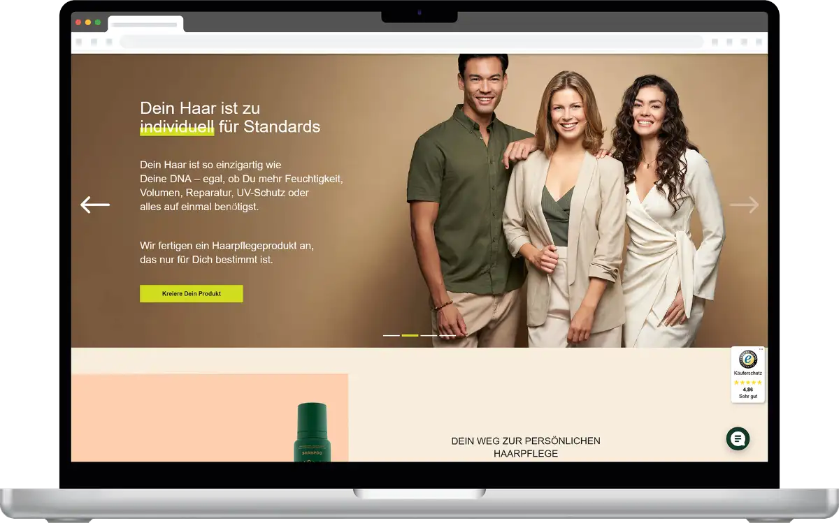 Mockup des Yours Truly Online-Shops in einem Laptop