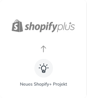 Neues Projektvorhaben, das mit Shopify+ realisiert werden soll, symbolisiert durch eine Glühbirne und einen Aufwärtspfeil.