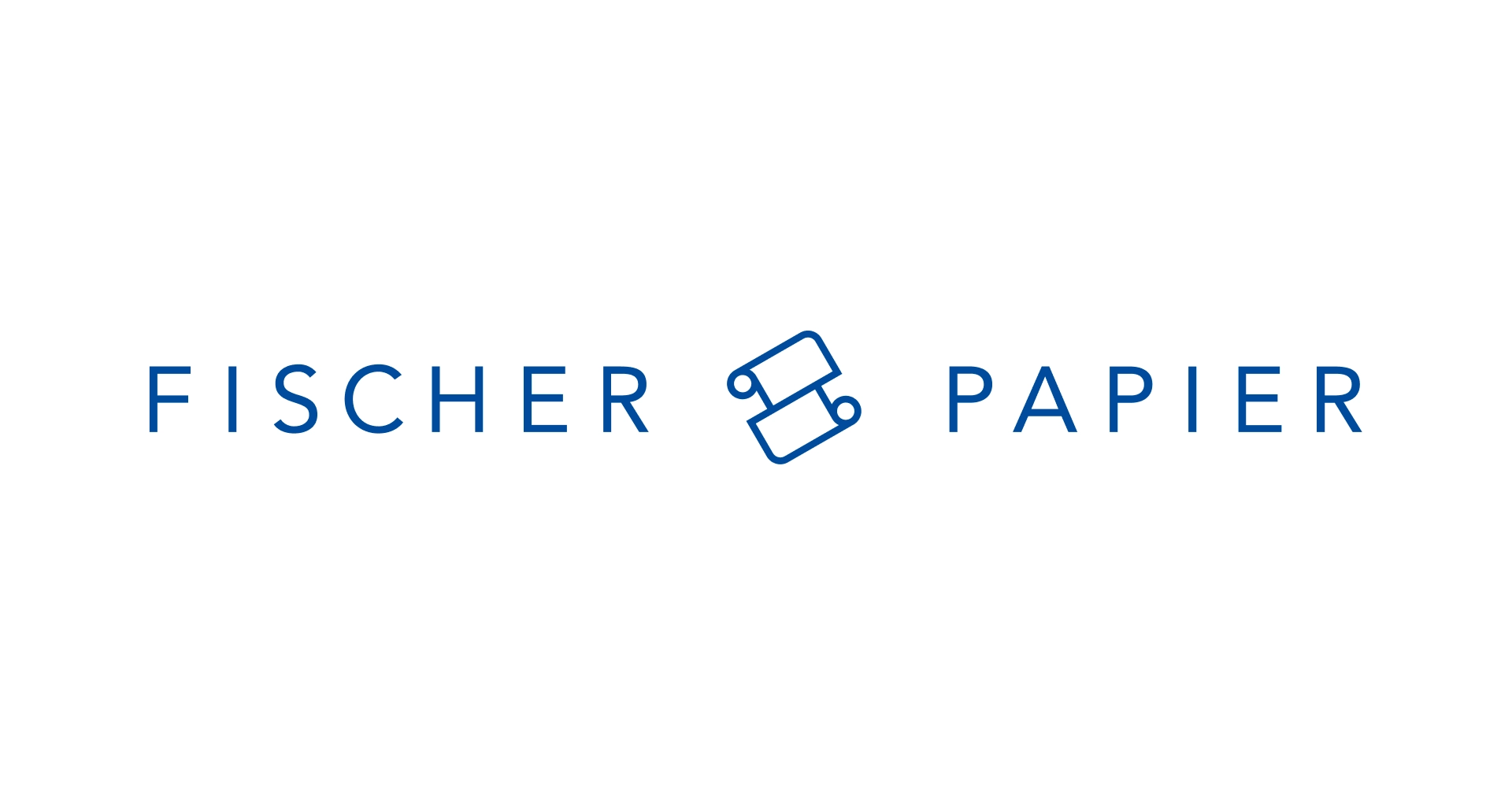Blaues Logo von Fischer Papier mit stilisiertem Schriftzug
