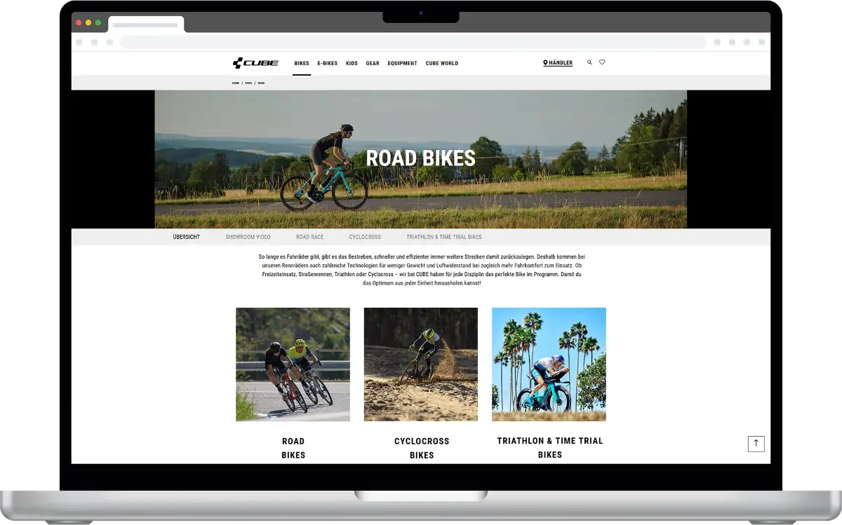 Mockup des Cube Online-Shops in einem Laptop