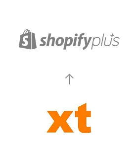 Migration von xt:Commerce zu Shopify Plus, dargestellt durch einen Pfeil vom xt:Commerce-Logo zum Shopify Plus-Logo