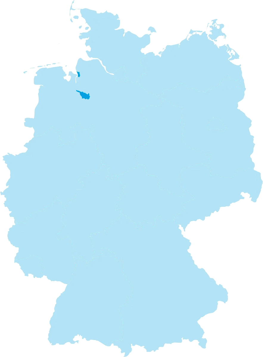 Karte von Deutschland mit Bremen und Bremerhaven in cyan eingefärbt