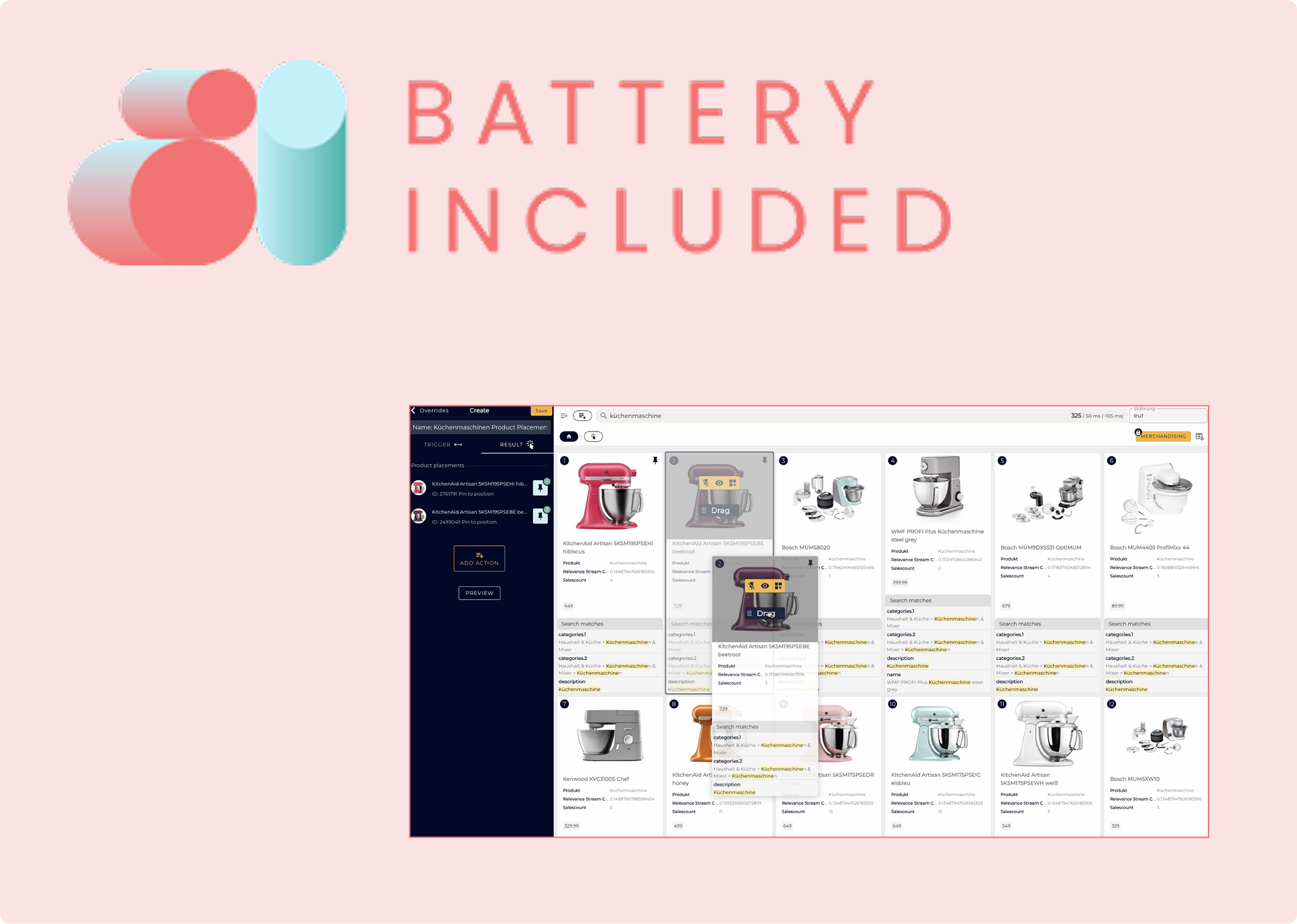 BatteryIncluded Logo und Vorschau der Benutzeroberfläche