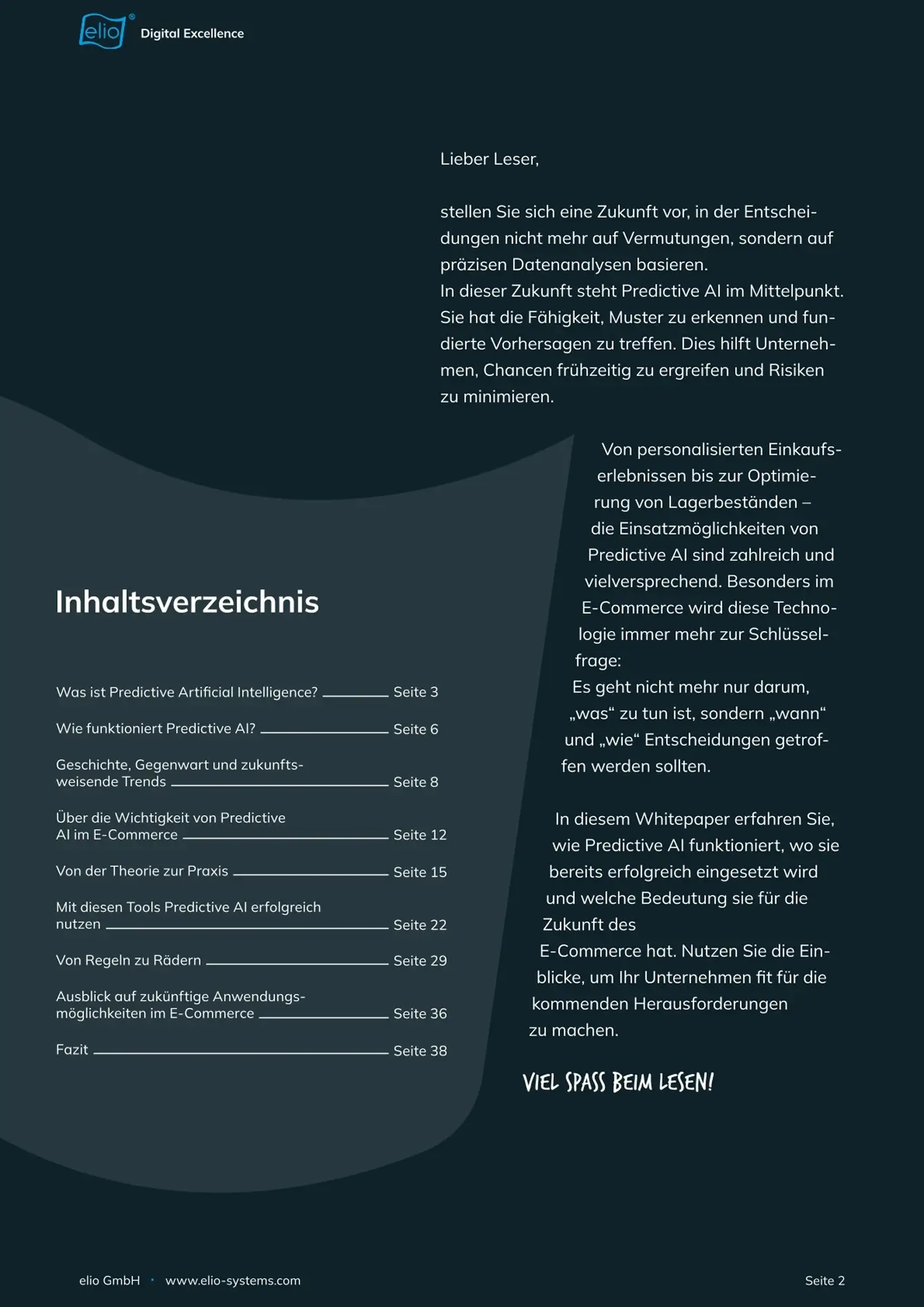 Seite aus dem elio-Whitepaper ‚Predictive AI für den modernen E-Commerce‘