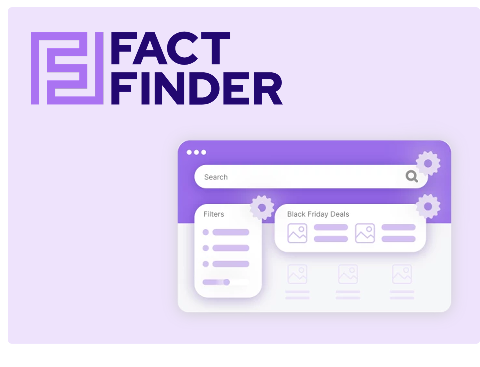 FactFinder Logo und Mockup der Benutzeroberfläche